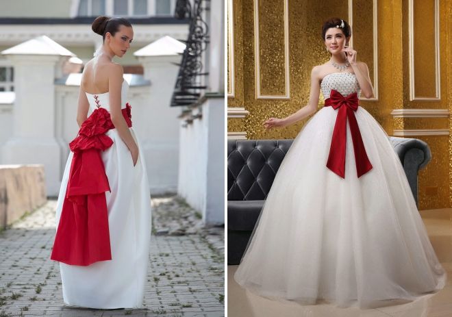 Красное свадебное платье с бантом