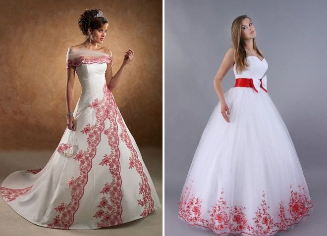 Красное свадебное платье с вышивкой