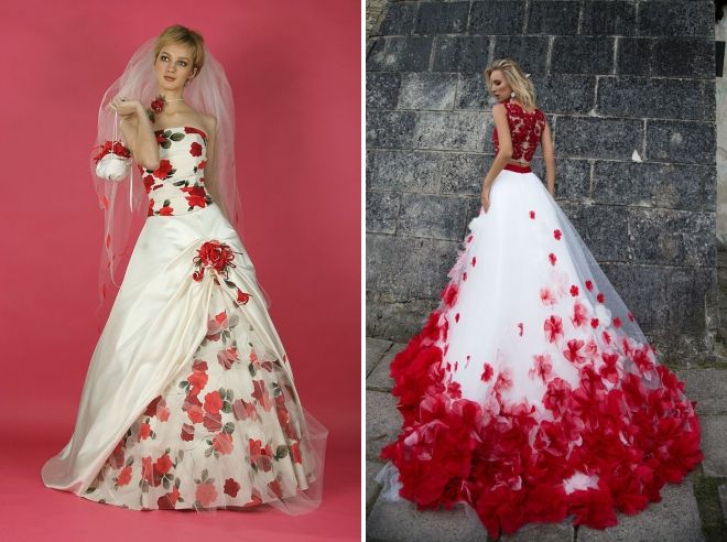 свадебное платье с красными цветами